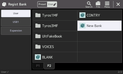 User area showing New Bank registration file.